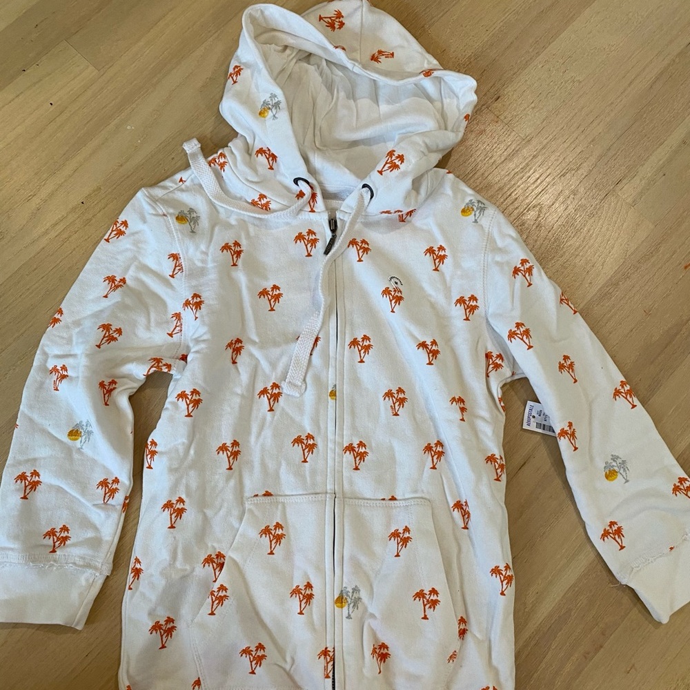 White Hoodie with Orange Palm Tree Print